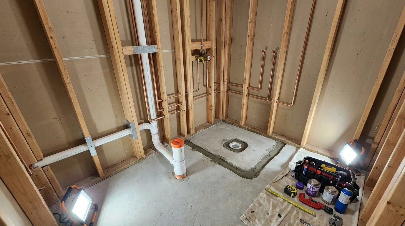 Bathroom rough-in plumbing during remodel by Johns Plumbing LLC in Tempe