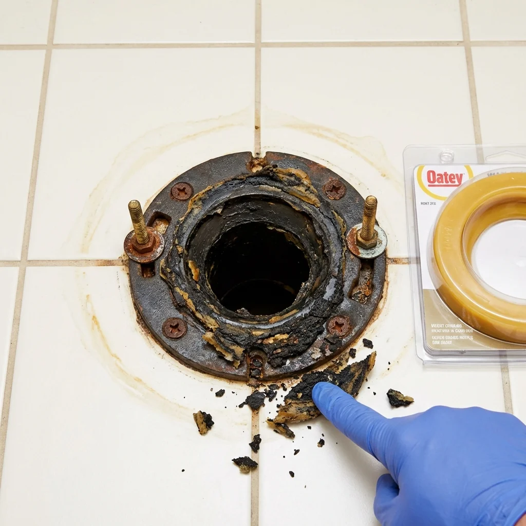 Failed wax ring showing water seepage at the base of a toilet in a Tempe, AZ home